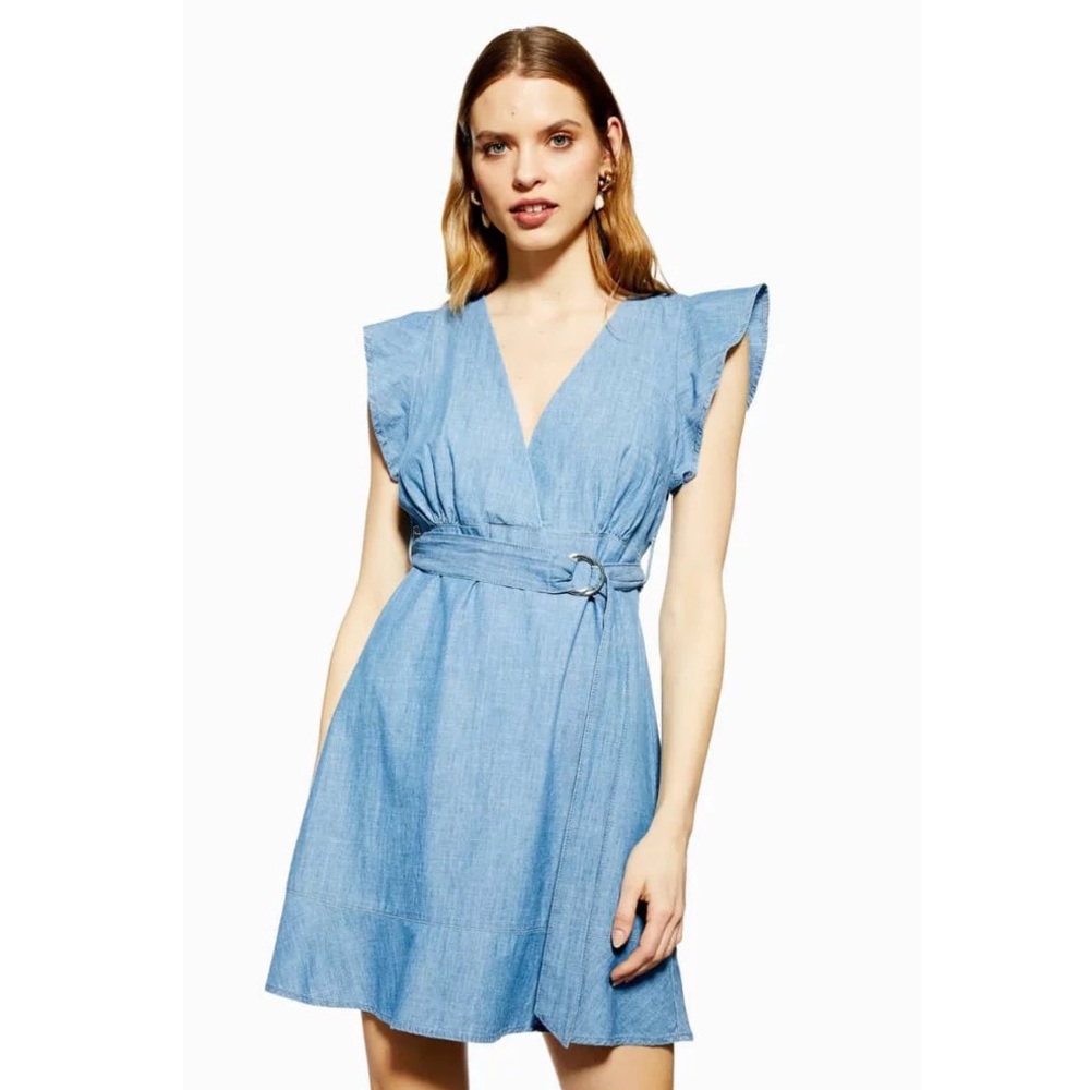 Topshop Flute Denim Belted Dress